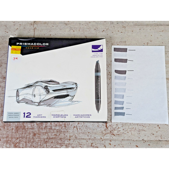 Prismacolor Premier Chisel/Fine Black Cool Gray Art Marker Set Monochrome 12 Ct - Picture 1 of 6